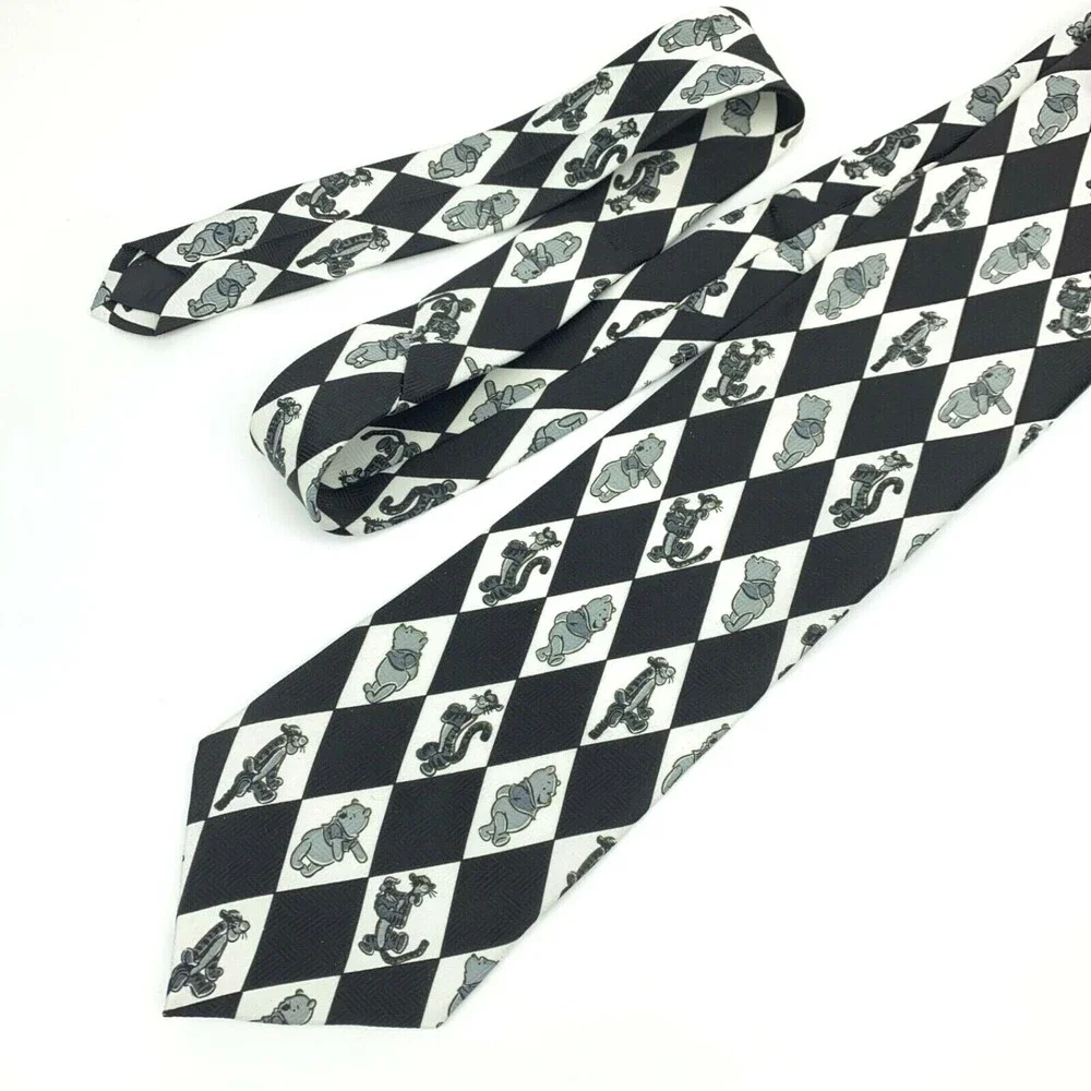 Winnie the Pooh DISNEY Off White & Black POOH & TIGER Polyester Necktie KOREA